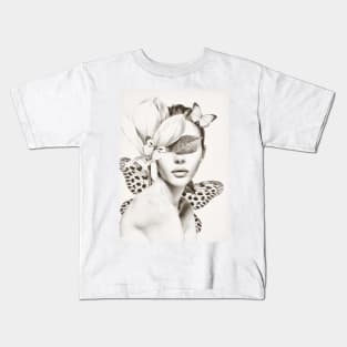 PORTRAIT /Woman with flower and butterflies Kids T-Shirt